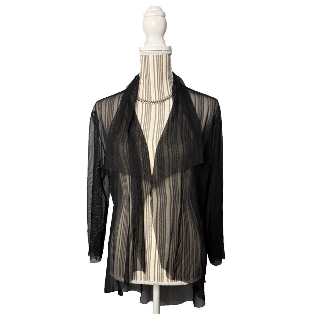 Art of Cloth Lagenlook Sheer Solid Black Mesh Open Cardigan Size Large